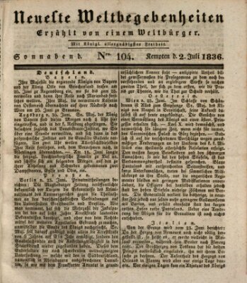 Neueste Weltbegebenheiten (Kemptner Zeitung) Samstag 2. Juli 1836