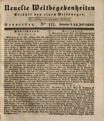 Neueste Weltbegebenheiten (Kemptner Zeitung) Donnerstag 14. Juli 1836