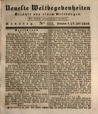 Neueste Weltbegebenheiten (Kemptner Zeitung) Sonntag 17. Juli 1836