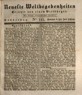 Neueste Weltbegebenheiten (Kemptner Zeitung) Donnerstag 21. Juli 1836