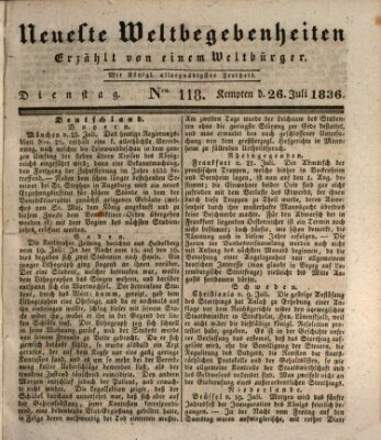 Neueste Weltbegebenheiten (Kemptner Zeitung) Dienstag 26. Juli 1836