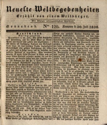 Neueste Weltbegebenheiten (Kemptner Zeitung) Samstag 30. Juli 1836