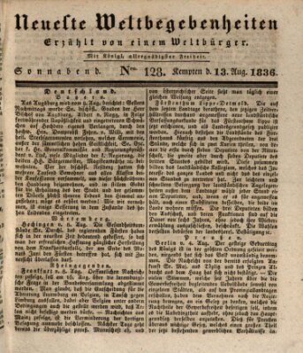 Neueste Weltbegebenheiten (Kemptner Zeitung) Samstag 13. August 1836