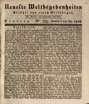 Neueste Weltbegebenheiten (Kemptner Zeitung) Sonntag 14. August 1836