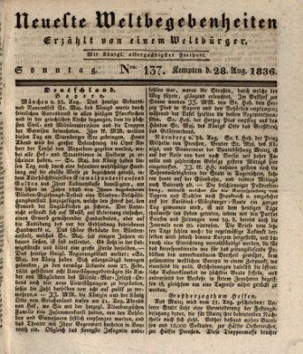 Neueste Weltbegebenheiten (Kemptner Zeitung) Sonntag 28. August 1836