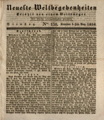 Neueste Weltbegebenheiten (Kemptner Zeitung) Dienstag 30. August 1836