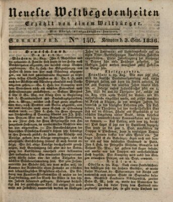 Neueste Weltbegebenheiten (Kemptner Zeitung) Samstag 3. September 1836