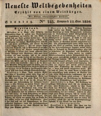 Neueste Weltbegebenheiten (Kemptner Zeitung) Sonntag 11. September 1836