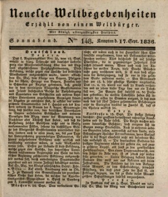 Neueste Weltbegebenheiten (Kemptner Zeitung) Samstag 17. September 1836