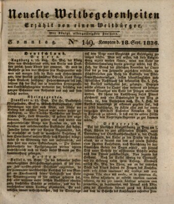 Neueste Weltbegebenheiten (Kemptner Zeitung) Sonntag 18. September 1836