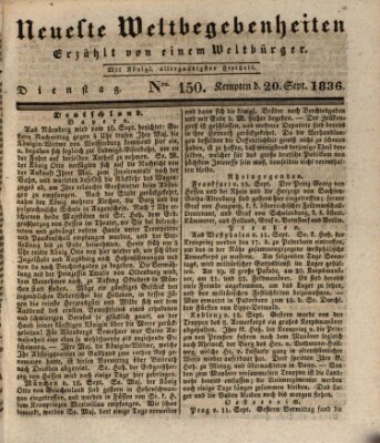 Neueste Weltbegebenheiten (Kemptner Zeitung) Dienstag 20. September 1836