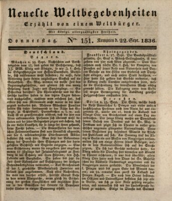 Neueste Weltbegebenheiten (Kemptner Zeitung) Donnerstag 22. September 1836