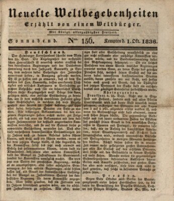 Neueste Weltbegebenheiten (Kemptner Zeitung) Samstag 1. Oktober 1836