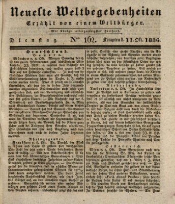 Neueste Weltbegebenheiten (Kemptner Zeitung) Dienstag 11. Oktober 1836
