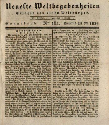 Neueste Weltbegebenheiten (Kemptner Zeitung) Samstag 15. Oktober 1836