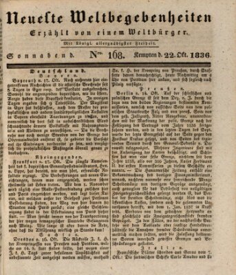 Neueste Weltbegebenheiten (Kemptner Zeitung) Samstag 22. Oktober 1836