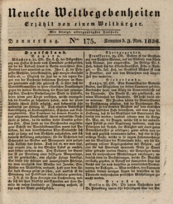 Neueste Weltbegebenheiten (Kemptner Zeitung) Donnerstag 3. November 1836