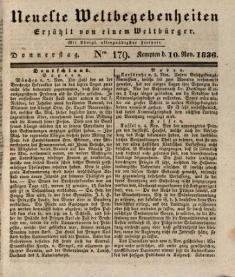 Neueste Weltbegebenheiten (Kemptner Zeitung) Donnerstag 10. November 1836