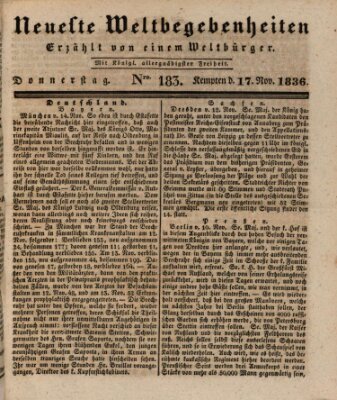 Neueste Weltbegebenheiten (Kemptner Zeitung) Donnerstag 17. November 1836