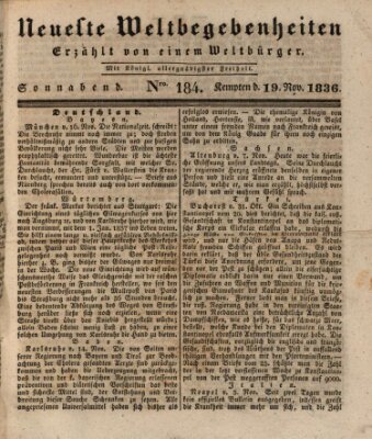 Neueste Weltbegebenheiten (Kemptner Zeitung) Samstag 19. November 1836