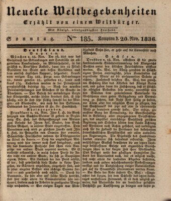 Neueste Weltbegebenheiten (Kemptner Zeitung) Sonntag 20. November 1836