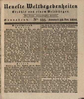 Neueste Weltbegebenheiten (Kemptner Zeitung) Samstag 26. November 1836