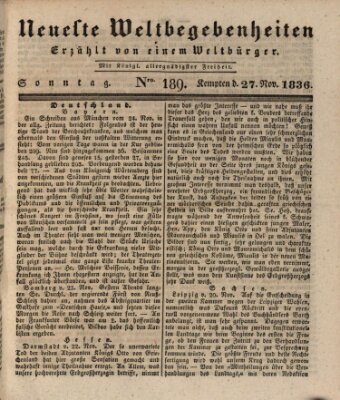 Neueste Weltbegebenheiten (Kemptner Zeitung) Sonntag 27. November 1836