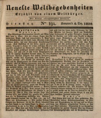 Neueste Weltbegebenheiten (Kemptner Zeitung) Dienstag 6. Dezember 1836