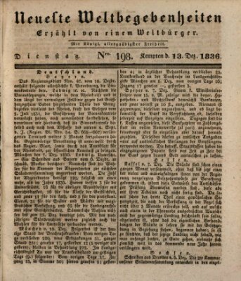 Neueste Weltbegebenheiten (Kemptner Zeitung) Dienstag 13. Dezember 1836