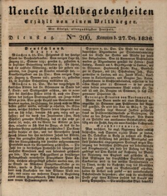 Neueste Weltbegebenheiten (Kemptner Zeitung) Dienstag 27. Dezember 1836