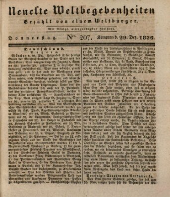 Neueste Weltbegebenheiten (Kemptner Zeitung) Donnerstag 29. Dezember 1836