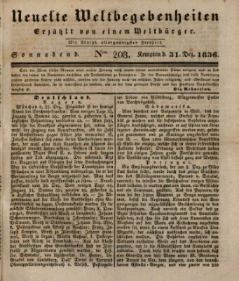 Neueste Weltbegebenheiten (Kemptner Zeitung) Samstag 31. Dezember 1836