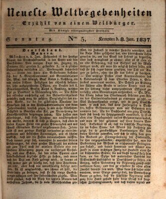 Neueste Weltbegebenheiten (Kemptner Zeitung) Sonntag 8. Januar 1837