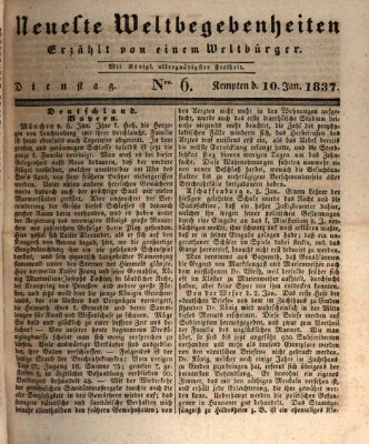 Neueste Weltbegebenheiten (Kemptner Zeitung) Dienstag 10. Januar 1837