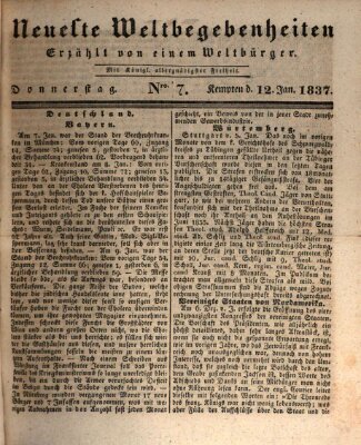 Neueste Weltbegebenheiten (Kemptner Zeitung) Donnerstag 12. Januar 1837