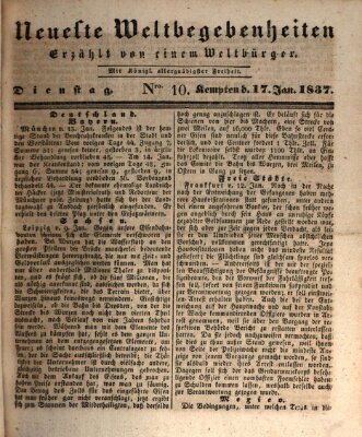 Neueste Weltbegebenheiten (Kemptner Zeitung) Dienstag 17. Januar 1837