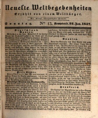 Neueste Weltbegebenheiten (Kemptner Zeitung) Sonntag 22. Januar 1837