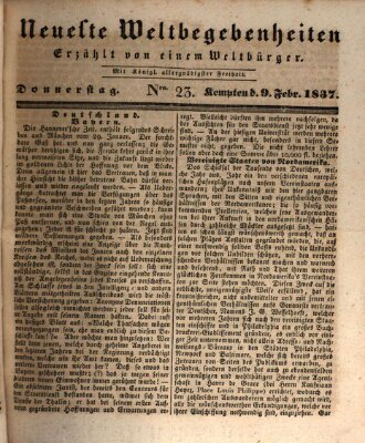 Neueste Weltbegebenheiten (Kemptner Zeitung) Donnerstag 9. Februar 1837