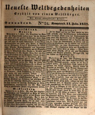 Neueste Weltbegebenheiten (Kemptner Zeitung) Samstag 11. Februar 1837