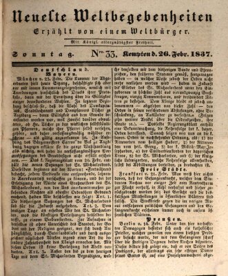 Neueste Weltbegebenheiten (Kemptner Zeitung) Sonntag 26. Februar 1837