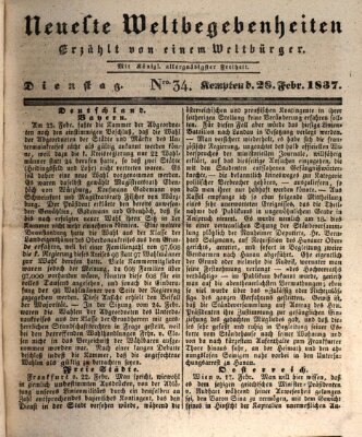 Neueste Weltbegebenheiten (Kemptner Zeitung) Dienstag 28. Februar 1837