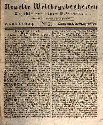 Neueste Weltbegebenheiten (Kemptner Zeitung) Donnerstag 2. März 1837