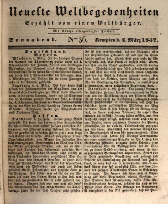 Neueste Weltbegebenheiten (Kemptner Zeitung) Samstag 4. März 1837