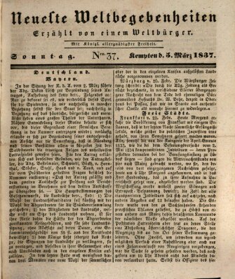 Neueste Weltbegebenheiten (Kemptner Zeitung) Sonntag 5. März 1837