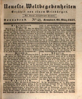 Neueste Weltbegebenheiten (Kemptner Zeitung) Samstag 25. März 1837