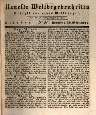 Neueste Weltbegebenheiten (Kemptner Zeitung) Dienstag 28. März 1837