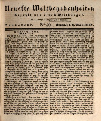 Neueste Weltbegebenheiten (Kemptner Zeitung) Samstag 8. April 1837