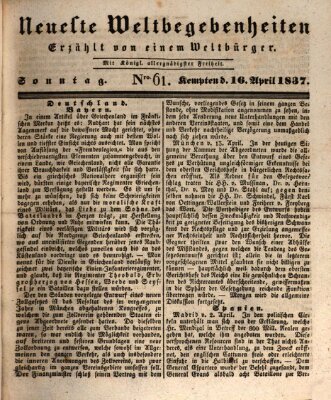 Neueste Weltbegebenheiten (Kemptner Zeitung) Sonntag 16. April 1837