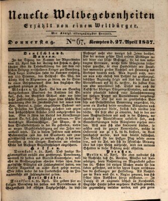 Neueste Weltbegebenheiten (Kemptner Zeitung) Donnerstag 27. April 1837