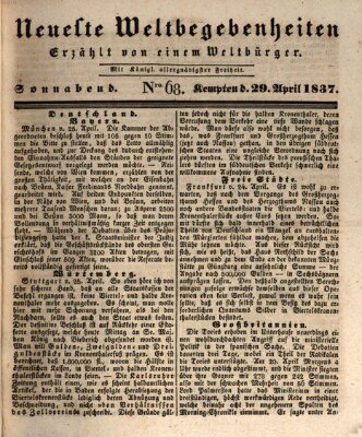 Neueste Weltbegebenheiten (Kemptner Zeitung) Samstag 29. April 1837